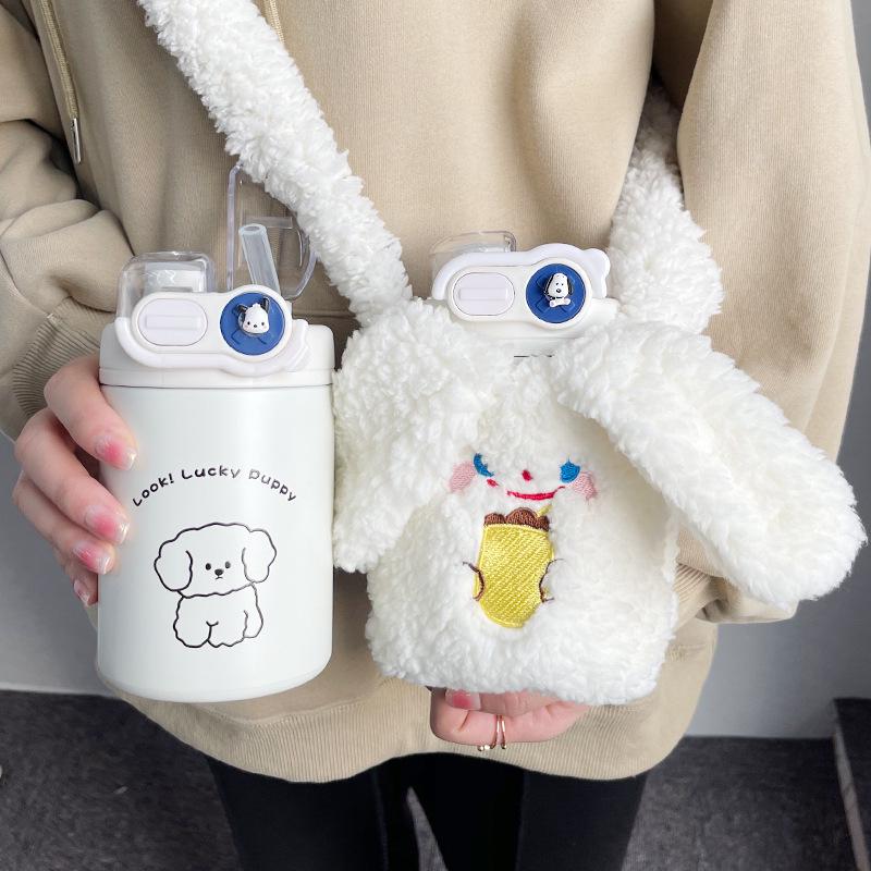 Cute Cartoon Coffee Thermos Cup with Double Spout, Straw, and 316 Stainless Steel - Ideal for Girls
