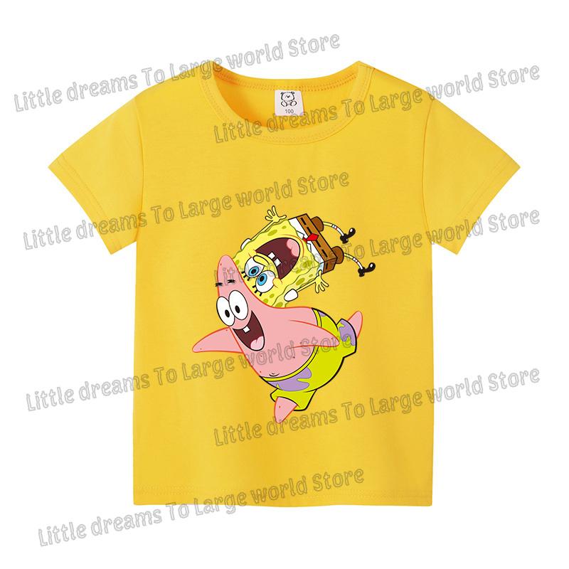 SpongeBobs Cartoon Tshirt for Children Cotton Soft Tee Boys Girls Tops Colorful Clothing Anime Printed Clothes Birthday Gift