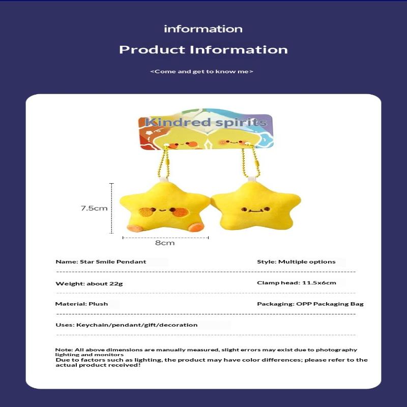 Cute Plush Stars Keychain Fluffy Soft Fun Backpack Bag Pendant Practical Kawaii Yellow Charms Gifts For Kids Jewelry Accessories