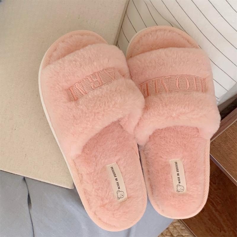 New Indoor and Outdoor Plush Warm One-line Cotton Slippers for Women's Personalized Soft-soled Shoes
