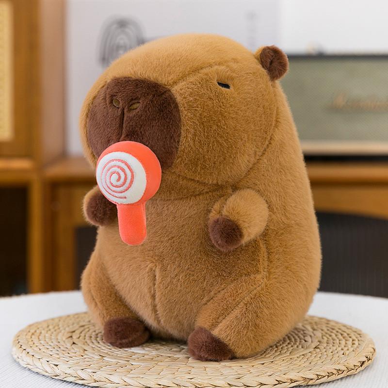Plush Capybara Soft Doll Toy Animal Shaped Stuffed With Lollipop Drawable