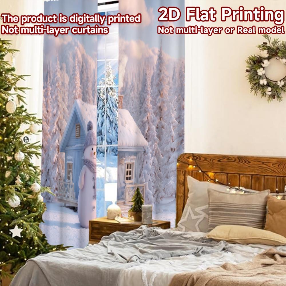 2 Stück, 2D-FLACHDRUCK Vorhänge (Ohne Stange) Schneeparadies Weihnachts-Festival Schicker Druck Vorhänge Maschinenwaschbarer Stoff