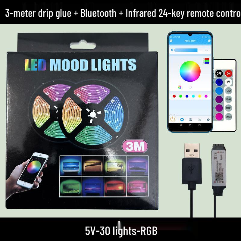 Cross-Border 5V 5050 RGB LED Strip Light Kit, Seven-Color USB Bluetooth TV Backdrop & Ambient Decoration