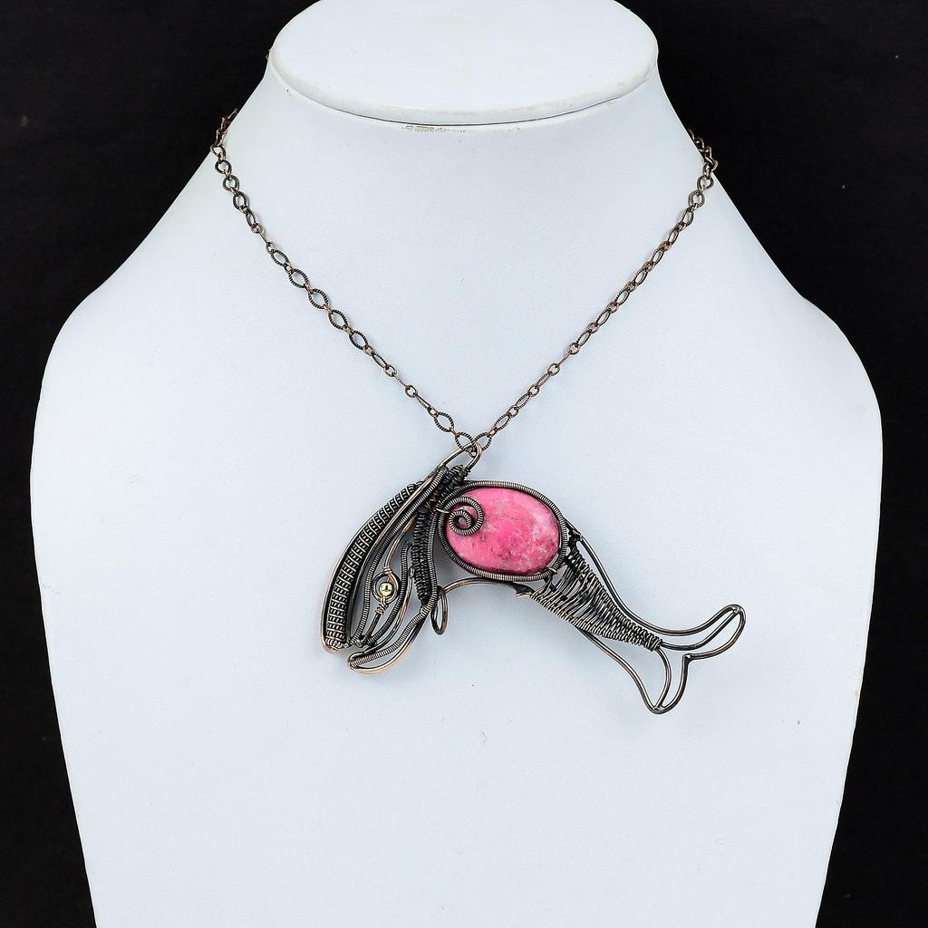 Thulite Pendant Copper Wire Wrapped Pendant Gemstone Pendant Thulite Copper Jewelry Gift For Wedding Handmade Fish Pendant Wire Wrap Jewelry