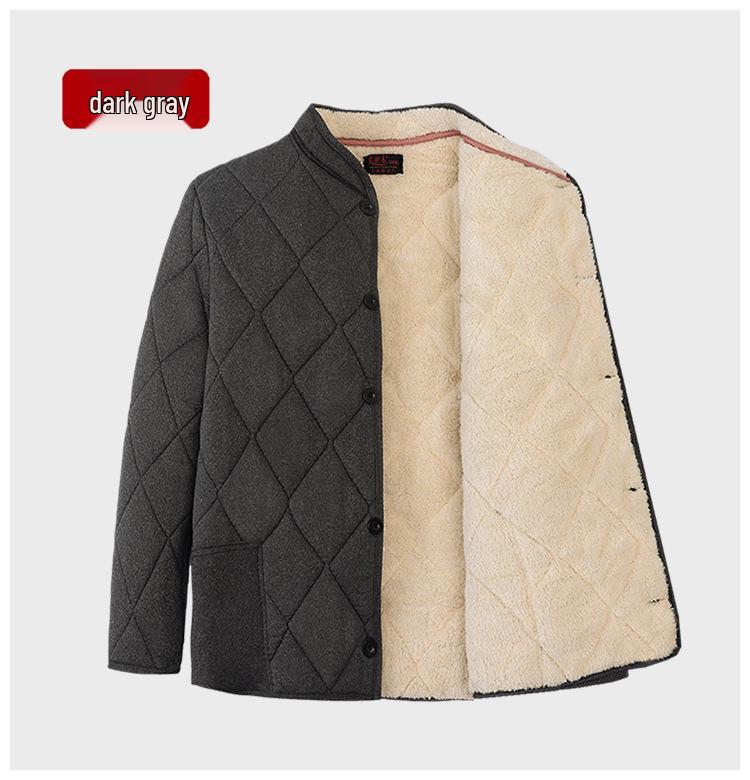 Men's Lambswool Winter Set: Warm Cotton Jacket and Pants for Elderly, Multi-Pocket Design
