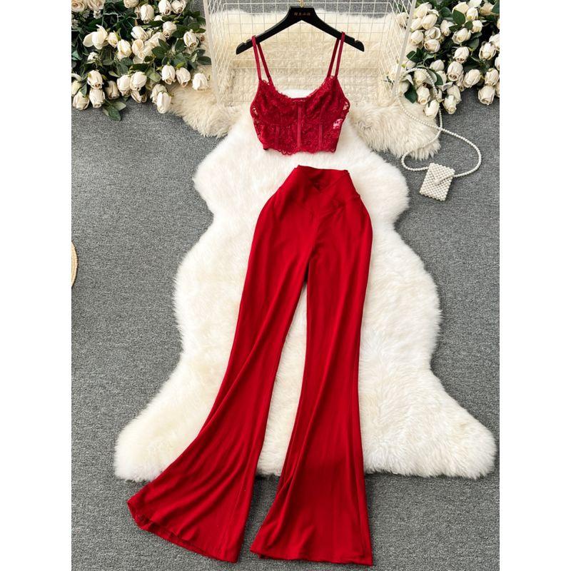 Sexy Wind High Waist Slim Flare Pants Dancing Lace