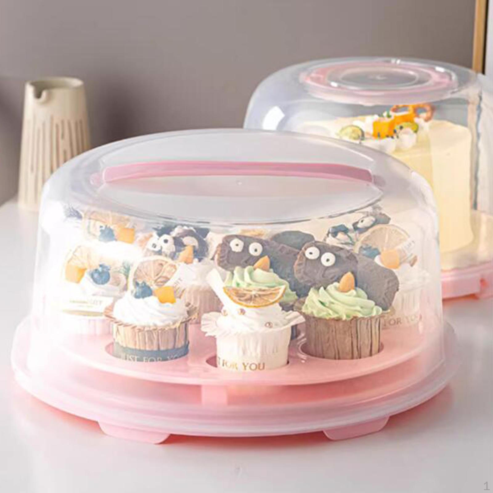 

Cake Carrier with Foldable Handle Portable Box Stand Muffin Tart Cookie Dessert Keeper 8 in with rack