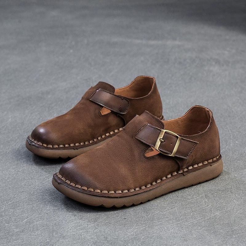 Fashion GKTINOO 2025 Handmade Genuine Leather Flat Shoes Women Retro Style Slip On Casual Loafers Soft Sole Literary Style Women Shoes