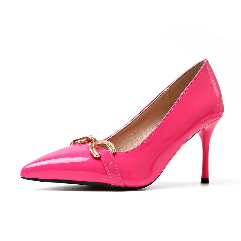 

Модные женские туфли-лодочки на высоком каблуке 8 см, свадебные, из лакированной кожи, дизайнерские, с металлической цепочкой, на шпильке, туфли для вечеринки, большой размер 43 43