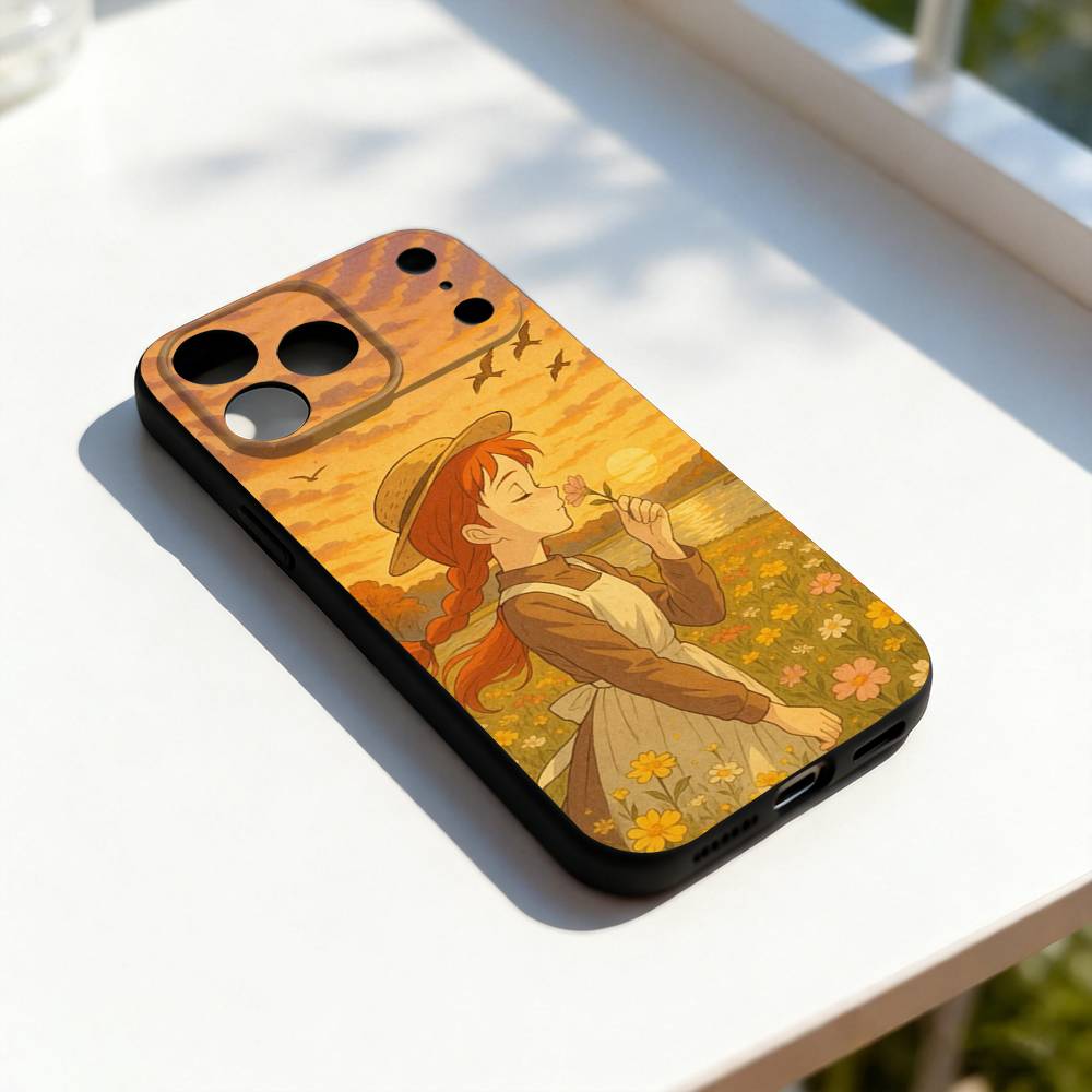 

A-Anne of Green Gables Cute Phone Case For iPhone 17,16,15,14,13,12,11,Pro,Max,Plus,E,SE4,Air,Mini Black Soft Cover iPhone12PROMAX