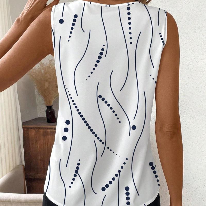 Sommer Neue Ärmellose Druck V-Ausschnitt Freizeithemden für Damen Mode Tops Elegant Vintage Slim Pullover Weiße Blusen Damen Einfache Damenbluse 26513