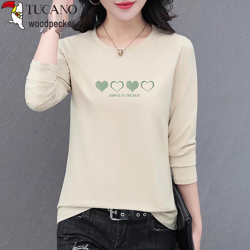 Woodpecker Women's Round Neck Heart Print Long-Sleeve T-Shirt