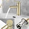 Mitigeur lavabo moderne en laiton or brossé, monotrou Ø32–35 mm, économie d'eau 30%