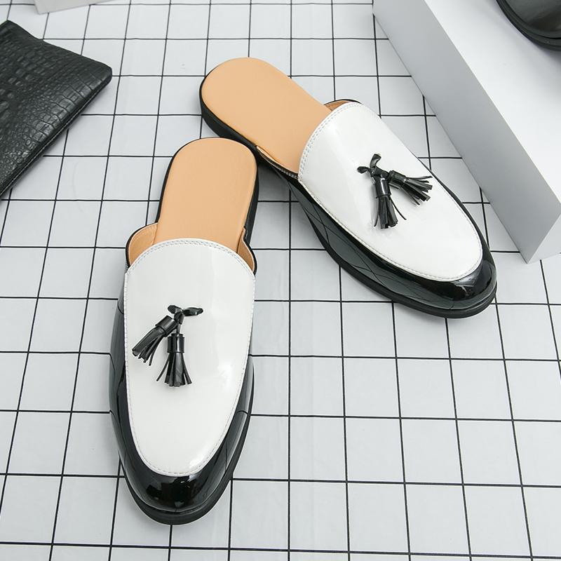 Fashion New Trend Male Muller Shoes Simple Style Peas Shoes British Style Slip-On Men's Lazy Shoes Driving Half Drag Non-Slip Slippers