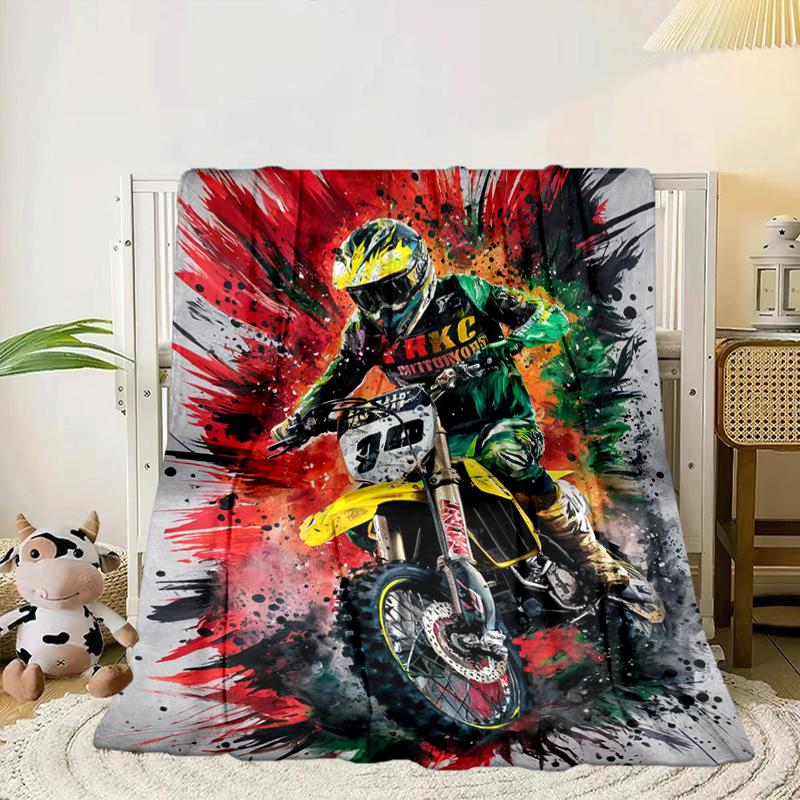 Motocross Rider In Action Blanket Flannel Blanket for Bed, Sofa, Camping, Hiking, Picnic Essentials, Gift for Family Fan Gifts