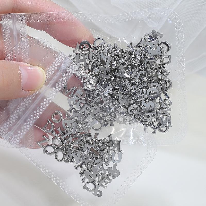 200pcs Mixed Silver English Letter Charms Metal Alloy 3D Nail Art DIY Decoration