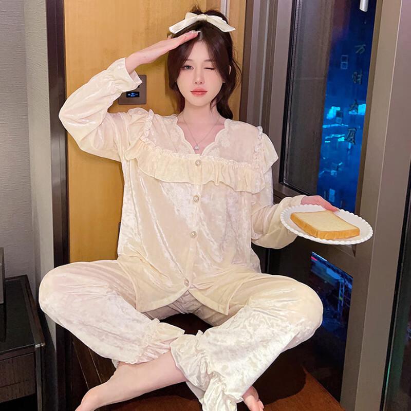 OEING Damen Samt Langarm Schlafanzug Set