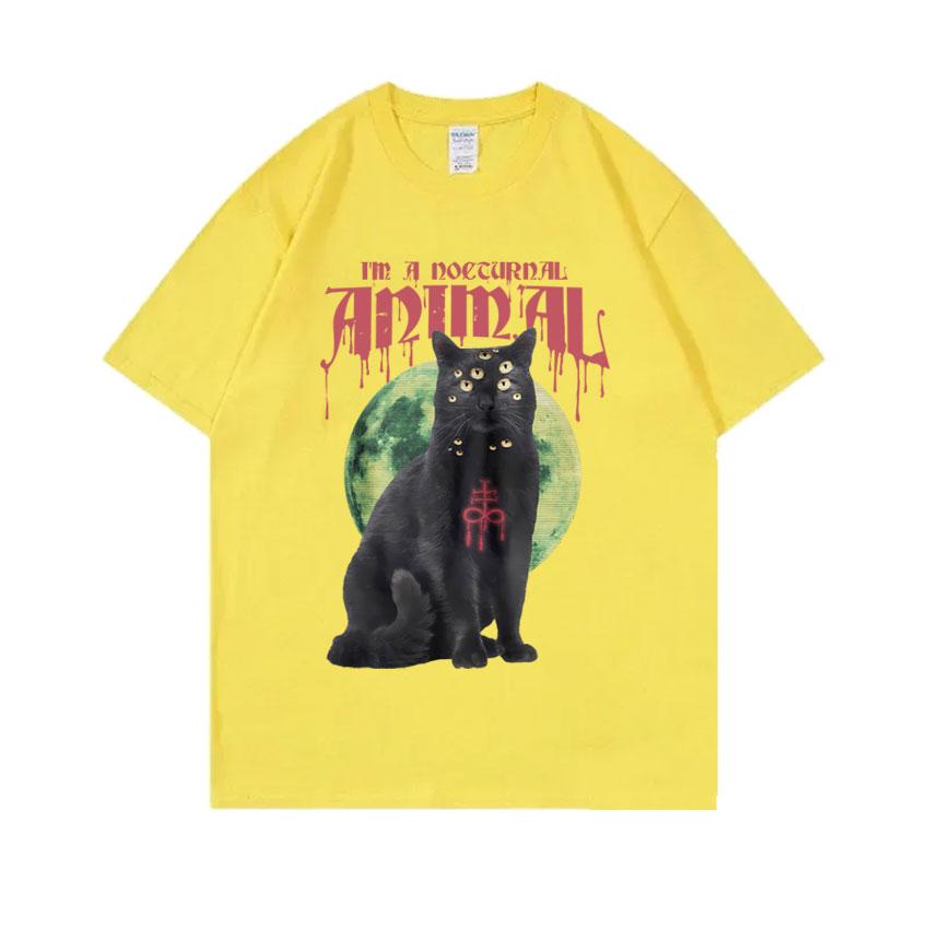 Satanic Cat Funny Meme Tshirt Vintage Demon Black Cat Graphic TShirts Unisex Women Casual Cotton Oversized Short Sleeve T Shirts