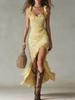 2026 summer new station retro floral temperament suspender high split dress