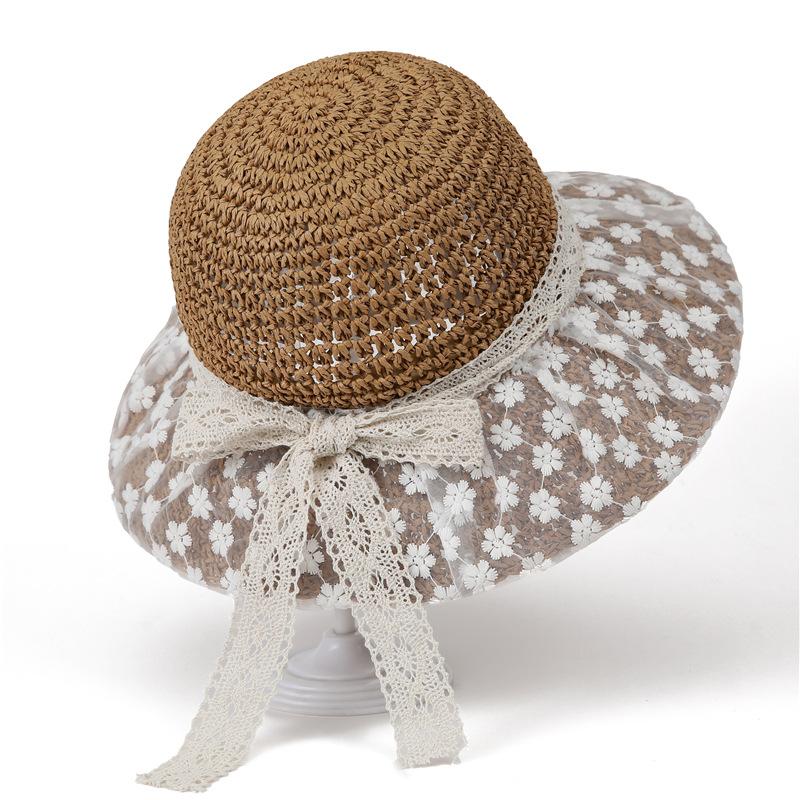 Straw Hat Female Japanese Small Fresh Lace Straw Hat Summer Travel Sun Protection Hat Big Brim Beach Sun Hat