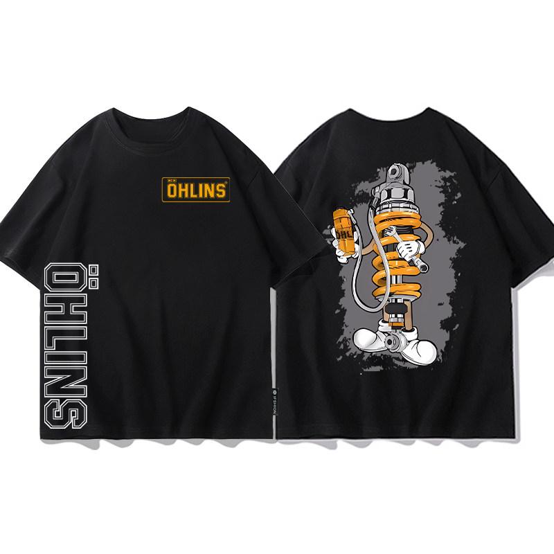 Top Summer Ohlins Black Tshirt Collection Motorcycle Shock Absorber Print Short Sleeve Tshirt Racing Fan Clothes