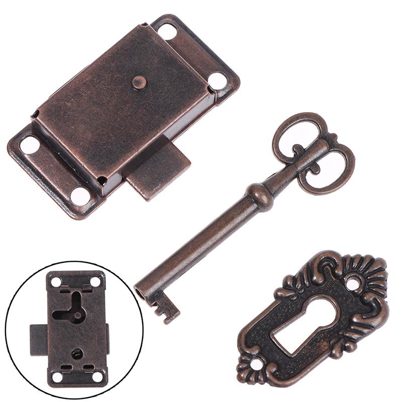 Antique Iron Door Lock Drawer Jewelry Wood Box Cabinet Wardrobe Cupboard Door Lock + Key Furniture Hardware for Home