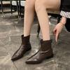 Pointed Toe Fashion Single Boots Women's Outside Wear Autumn and Winter New Spliced Versatile Block Heel Booties