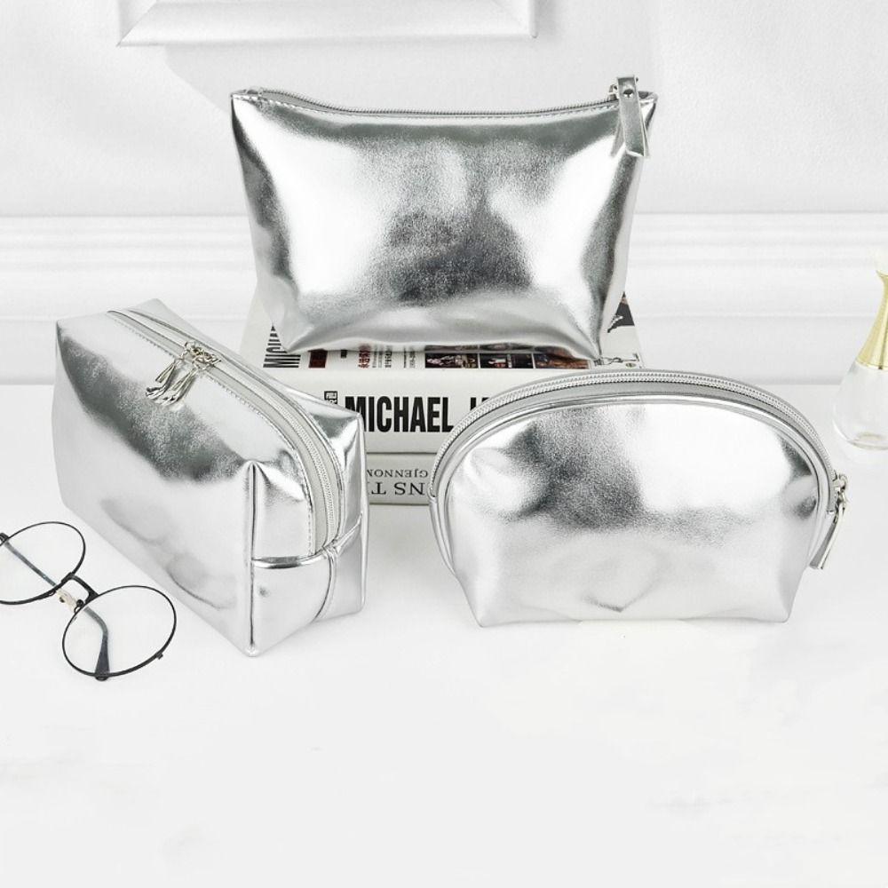 

Silver Cosmetic Bag Large Capacity Cosmetic Storage Bag Portable Makeup Bag Travel
