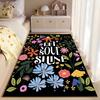 Floral Black Carpet with "Let Your Soul Shine" Text Design Suitable for Use As an Anti-slip for Living Room Bedroom Sofas