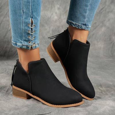 Four Season Übergröße Damen Schuhe, Britischer Stil Einfarbig Spitz Lässig Reißverschluss hinten Dick Nachverfolgung Schuhe für Damen