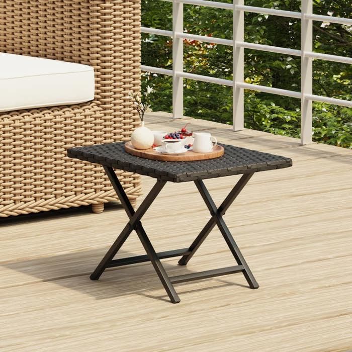 VidaXL Folding Table Black 45x35x32 Cm Braided Resin, Folding Table, Table, Patio Furniture, Garden Furniture, Furniture 362251