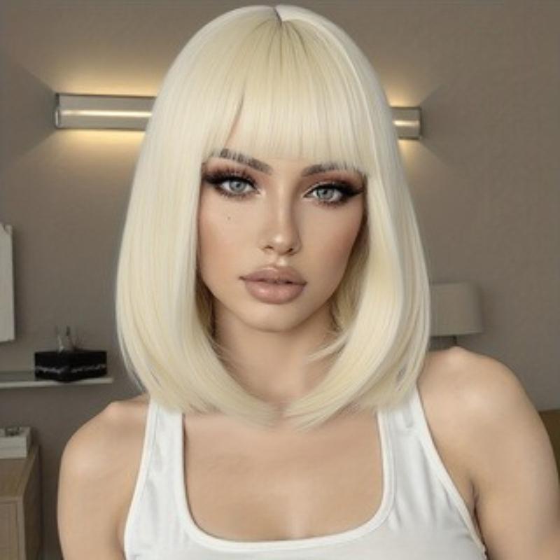 

Synthetic Bob Brown Black Wigs with Bang Short Wave Light Blonde Beige Natural Hair Wigs for Women Daily Cosplay Heat Resistant Fibre золотий