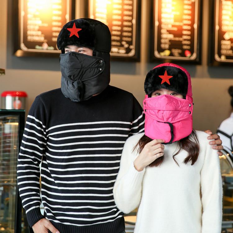 Vinter Lei Feng-mössa Herr Femuddig Stjärna Lokomotivmössa Dam Varm Ridning Elbil Vindtät Vindruta Öronskyddsmössa