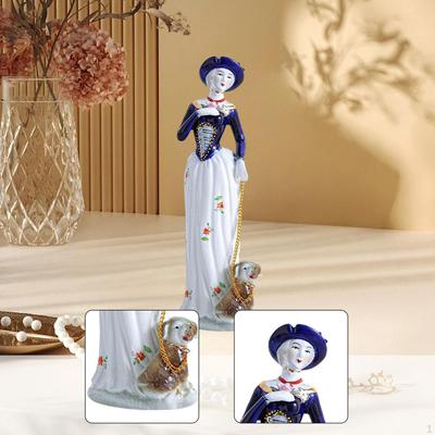 Keramik Dame und Hund Statue Mädchen Figur Sammlung Elegant für Vitrine Wohnzimmer