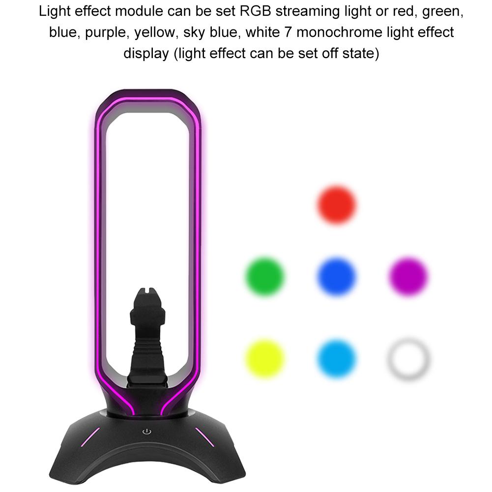 RGB Gaming Headphone Stand with USB 2.0 Hub Over-Ear Headset Holder with 2 USB Ports Headphone Shelf for Desk Display
