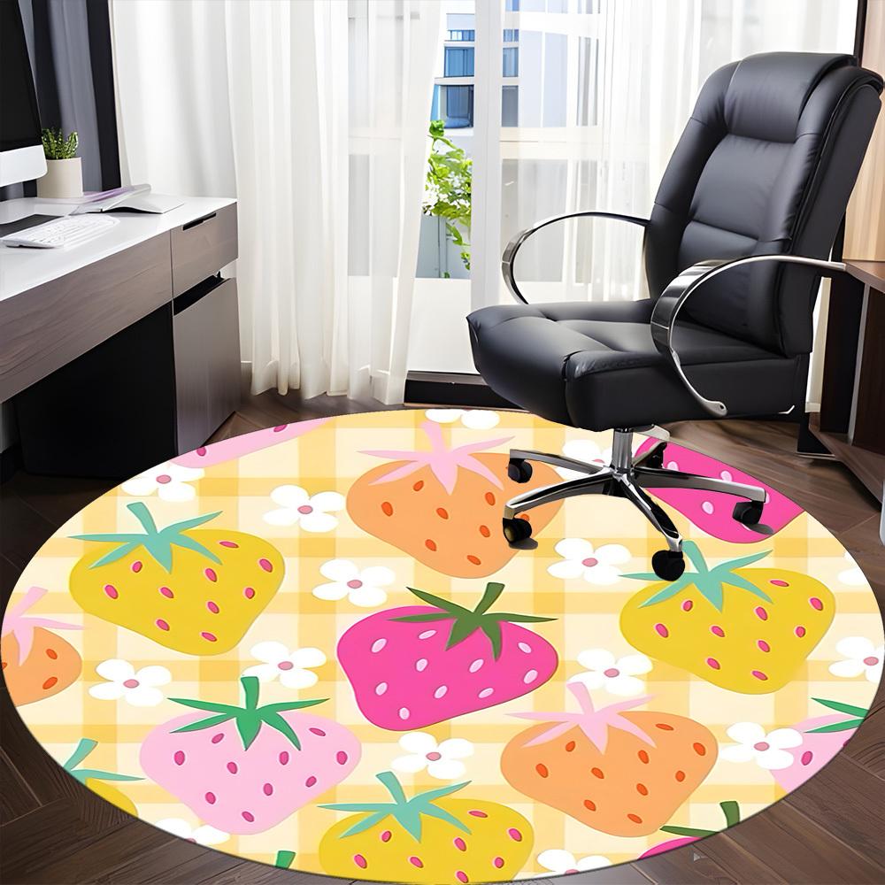 1PC Strawberry Pattern, Office Round Rug, Non slip, Soft and Durable Office Rug for Interior Decoration, Perfect for Office