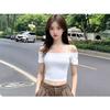 Summer New Off-the-shoulder Suspender Short-sleeved T-shirt Female Slim and Thin One-word Shoulder Short Sexy Belly Button Top Trendy