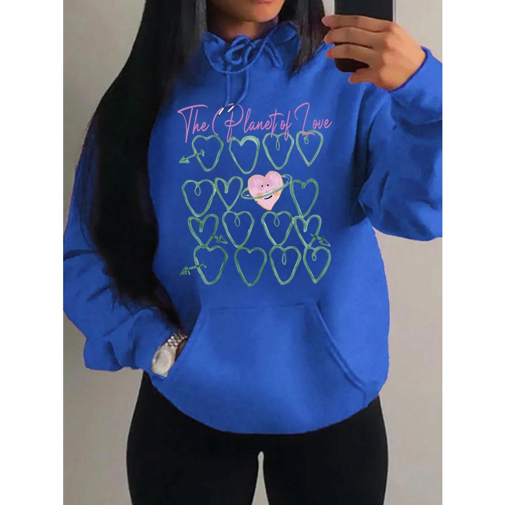 Der Planet der Liebe Kreatives Herz Bedruckter Damen Hoodie Street Pocket Y2K Streetwear Fleece Kapuzenpullover Lässig Mehrfarbig Pullover
