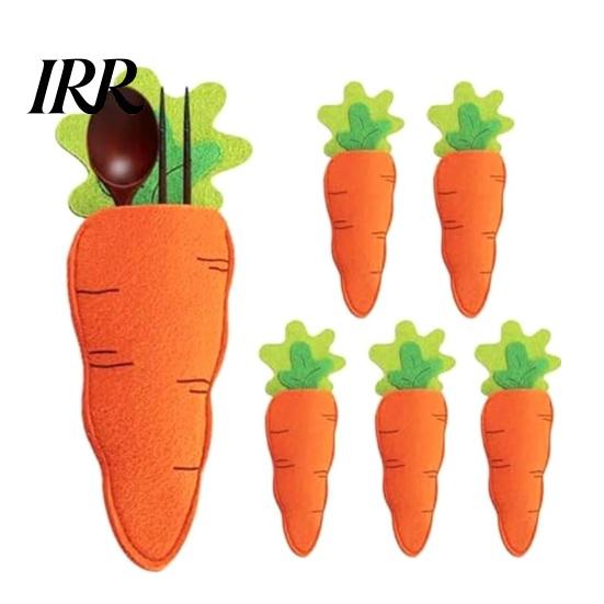 Cutlery Travel Pouch 6 Pcs Easter Carrot Shaped Utensil Holder Bag Felt Fork Cutter Eco-friendly Cover Dining Tableware Knife Forks Organizer