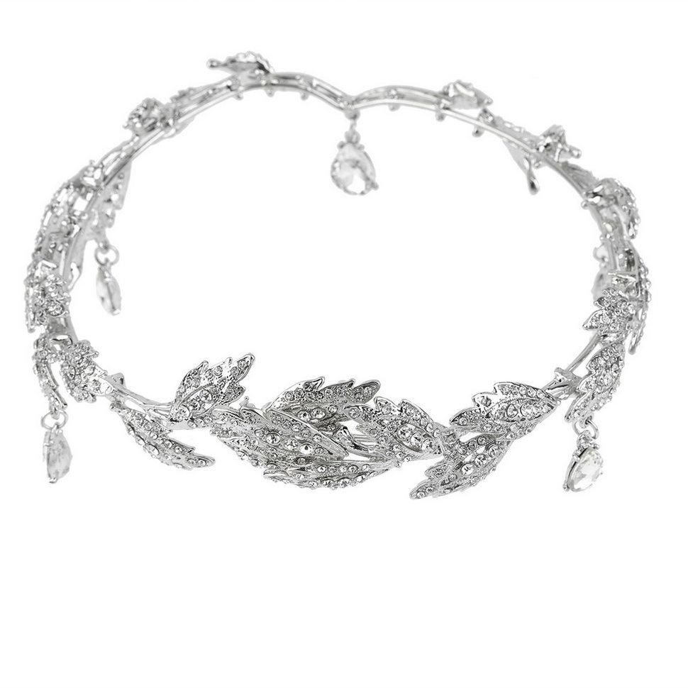 Suoirblss Damen Kopfschmuck – Strass-Doppelkette, Silberfarben, Für Hochzeit & Partys