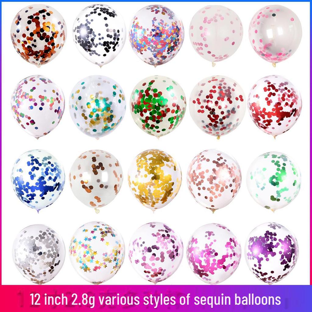 Transparent Sequined Latex Balloons for Parties and Weddings, 2.8g
