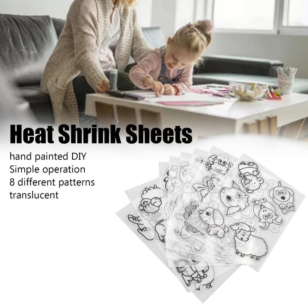 

8pcs Different Patterns Shrink Plastic Sheets Colorable Shrink Film Sheets DIY Keychain animal