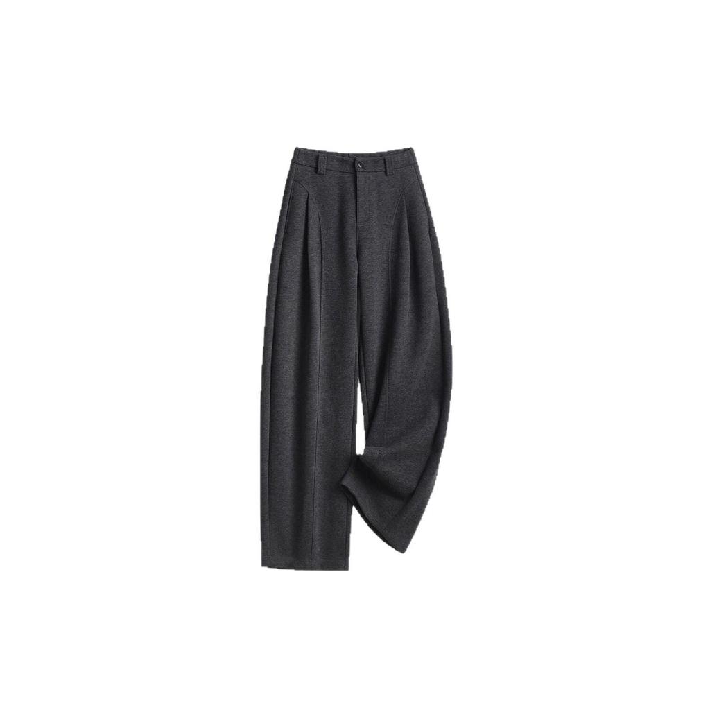 Mulberry Silk Wool Wide-Leg High Waist Pants for Women - Autumn/Winter Casual Drape with Velvet Lining.