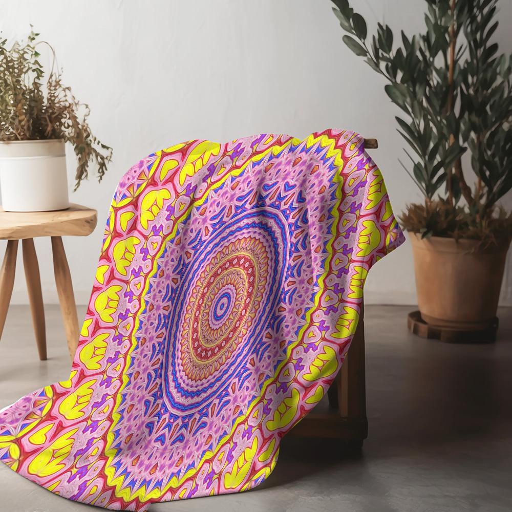 Psychedelic Mandala Colorful Pattern Blanket Soft Fleece Throw Blanket Bedding Sofa Decorative Gift