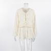 Autumn niche jacquard macaron color v-neck long-sleeved lace-up top and shorts two-piece fashion casual suit