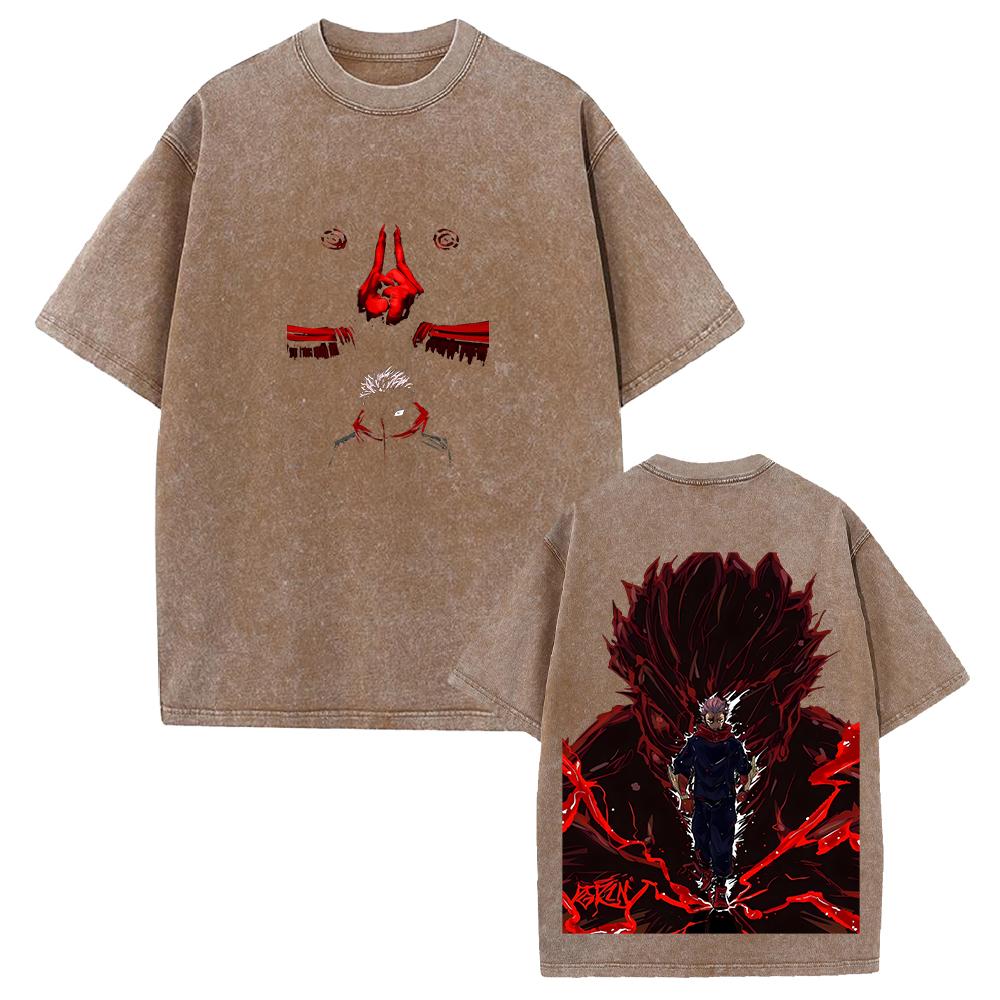 Itadori Yuji Jujutsu Kaisen Cool Clothing Men Women Manga T-shirts Vintage Washed T Shirt Casual Cotton Tee Harajuku Male Tshirt