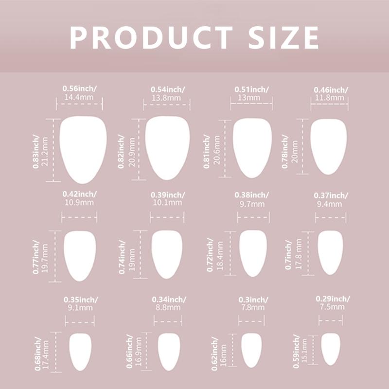 24Pcs French Tip Blue Flower Press On Nail Short Almond Shape Stick on Nail Manicure Nail Decoration for Women