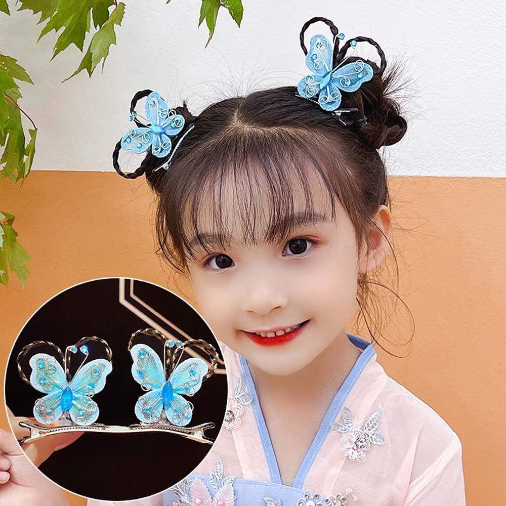 

Baby Wig Braids Girls Butterfly Hanfu Headdress Children s Hairpin Flower Hair Clip blue-butterfly