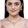 Rhodium-Plated American Diamond Studded Floral & Paisley Shaped Necklace With Earrings Jewellery Set For Girls and Women