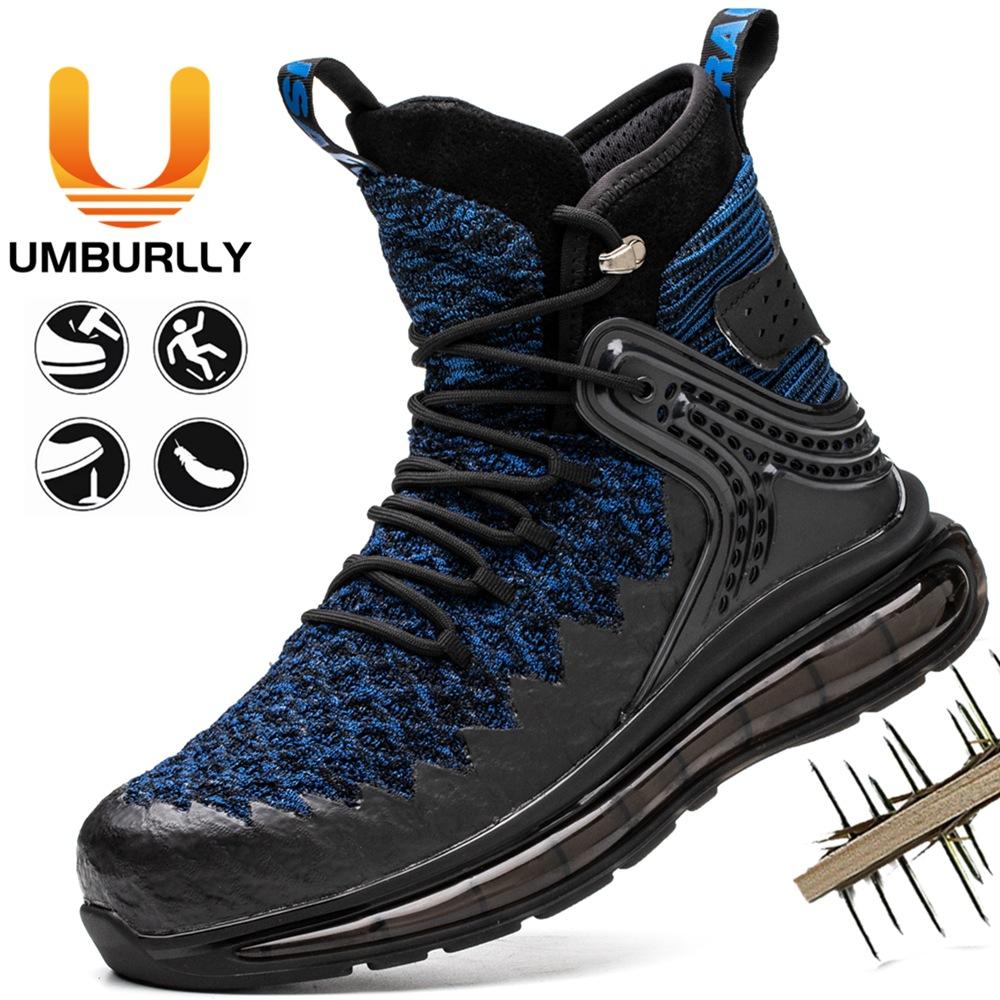 

men s anti-smashing and anti-puncture steel baotou breathable safety shoes high-top worker shoes 37 синій